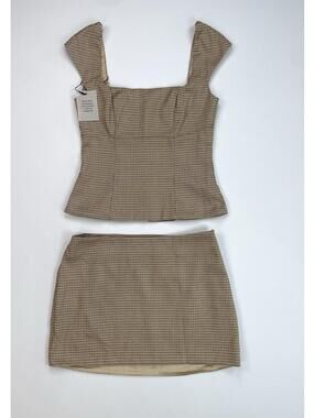 Superdown Revolve Blaine Skirt Set NWOT Plaid Houndstooth Crop Top Mini Skirt XS